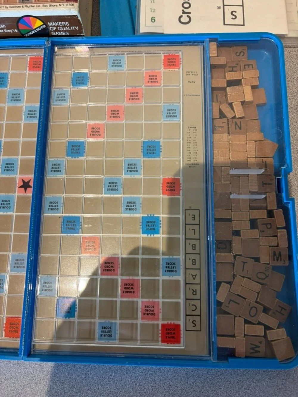 Vintage 1977 Scrabble Travel Edition Crossword Game #52 Blue Case Wood Tiles